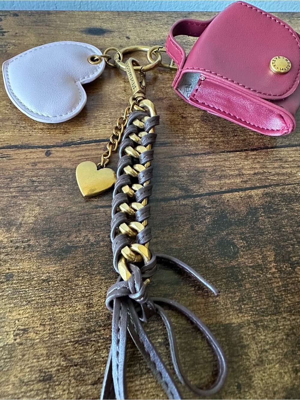 Steve Madden 3 Piece Bag Charm Keychain Snap Pouch Keychain Braided Chain NWOT - Picture 5 of 6